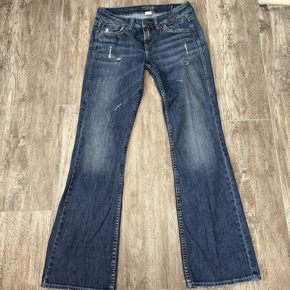 Silver Jeans Lola Low Rise Flare Bootcut Jeans Vintage Y2K Distresed 8x33 Boho